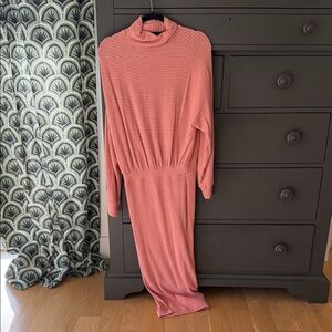 Anthropologie Pink Long Sleeve Ribbed Dress